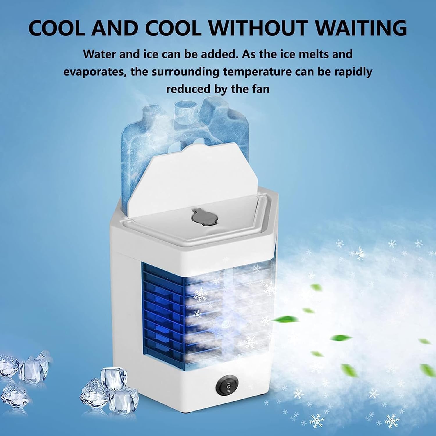 Mini Portable Air Conditioner, Evaporative Air Cooler, Air-conditioning Fan with Handle and 120° Wide Angle Design, USB Charge Port and Low Noise, for Bedroom, Study Room, Offices, RV, Cabins