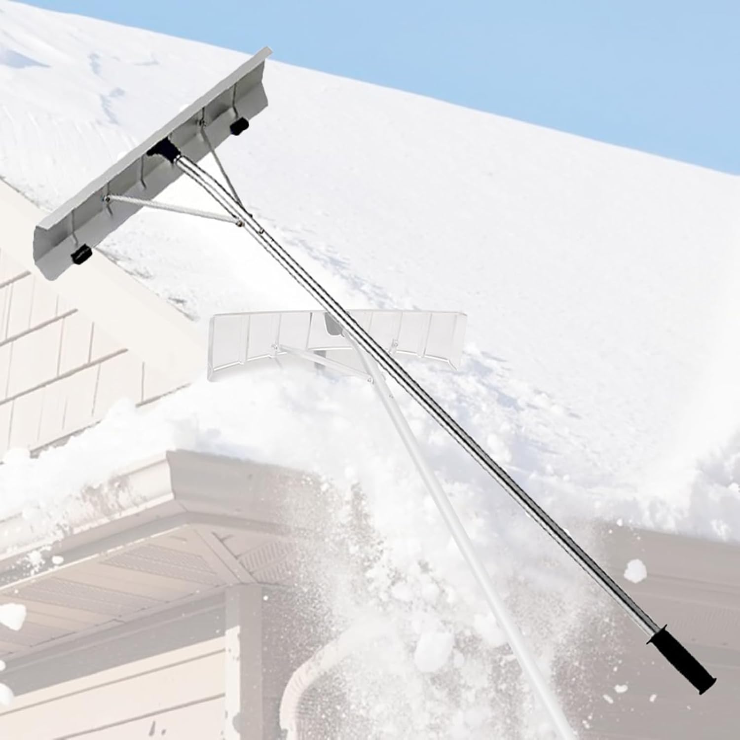 Adjustable Snow Remover Rake, Aluminum Snow Shovel with Adjustable Extension Rod, 122CM-610CM, Snow Rake for Cleaning Leaves, Shrubs, Grass, Roof Snow Removal