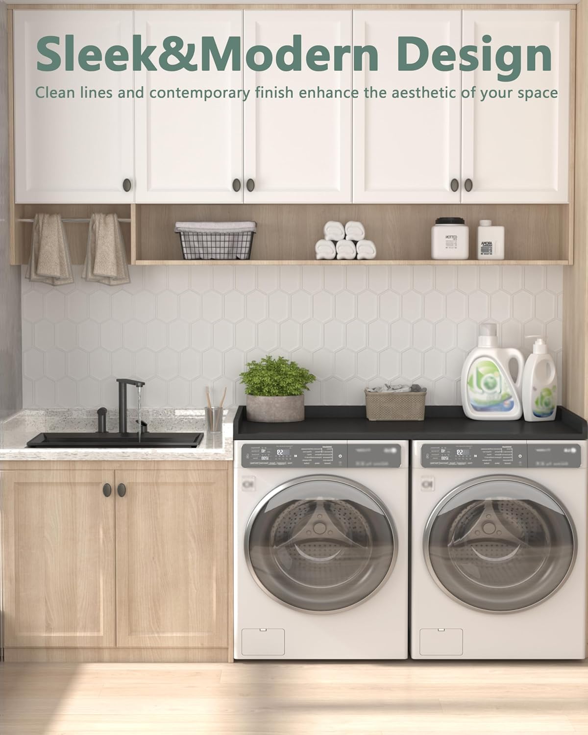 Piskyet Washer Dryer Countertop,Laundry Countertop with Edge Rails,27.5