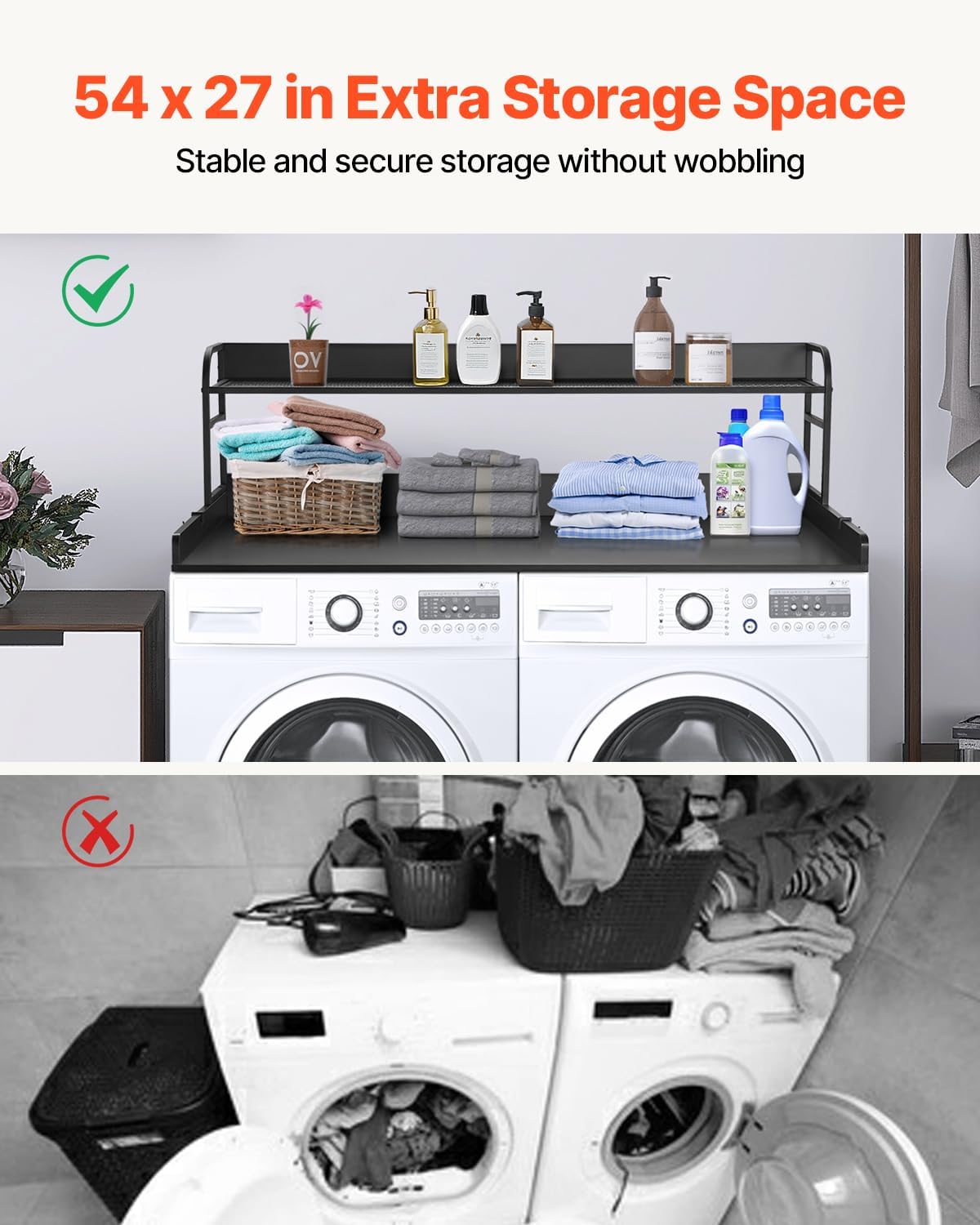 VEVOR Washer Dryer Countertop with 2-Tier Shelf, 54