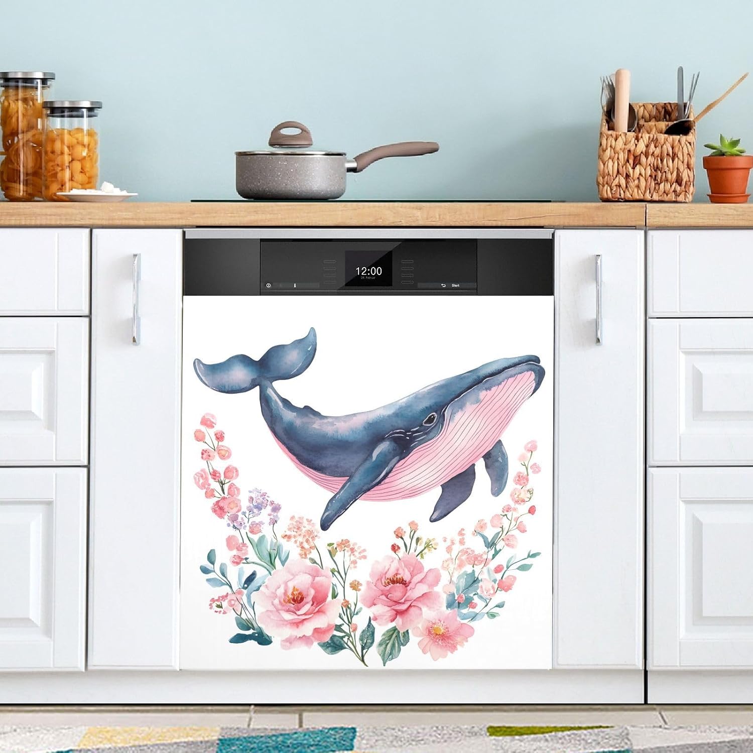 Dishwasher Magnet Cover Large Magnetic Stickers Watercolor Pink Flowers Front Dishwasher Cover Reusable Decal for Home Kitchen Anti-Scratch Refrigerator Decorative Lid Washing Machine Laundry 23