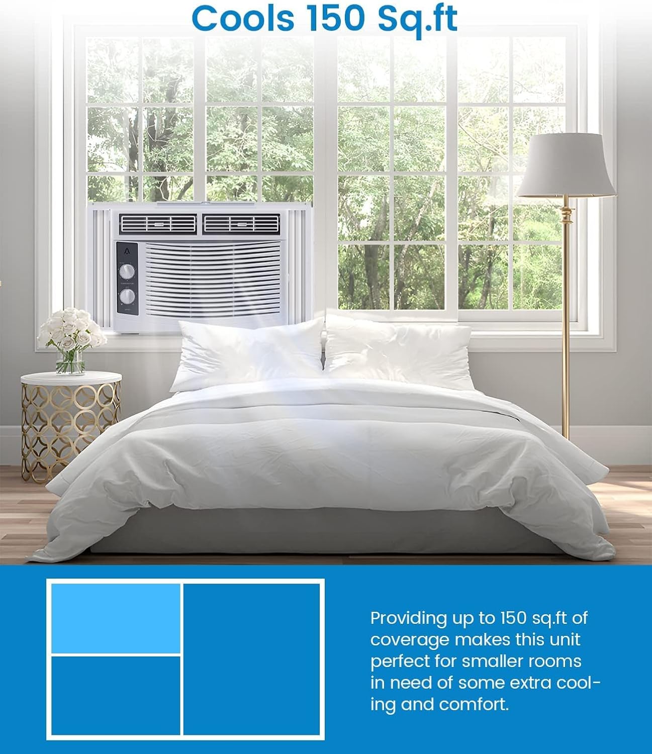 5000 BTU Window Air Conditioner Unit, Cools Up to 150 Sq. Ft. with Manual Adjustable Fan and Cooling Settings, Energy Saving, Easy Install Kit, Perfect for Small Bedroom, Living Room
