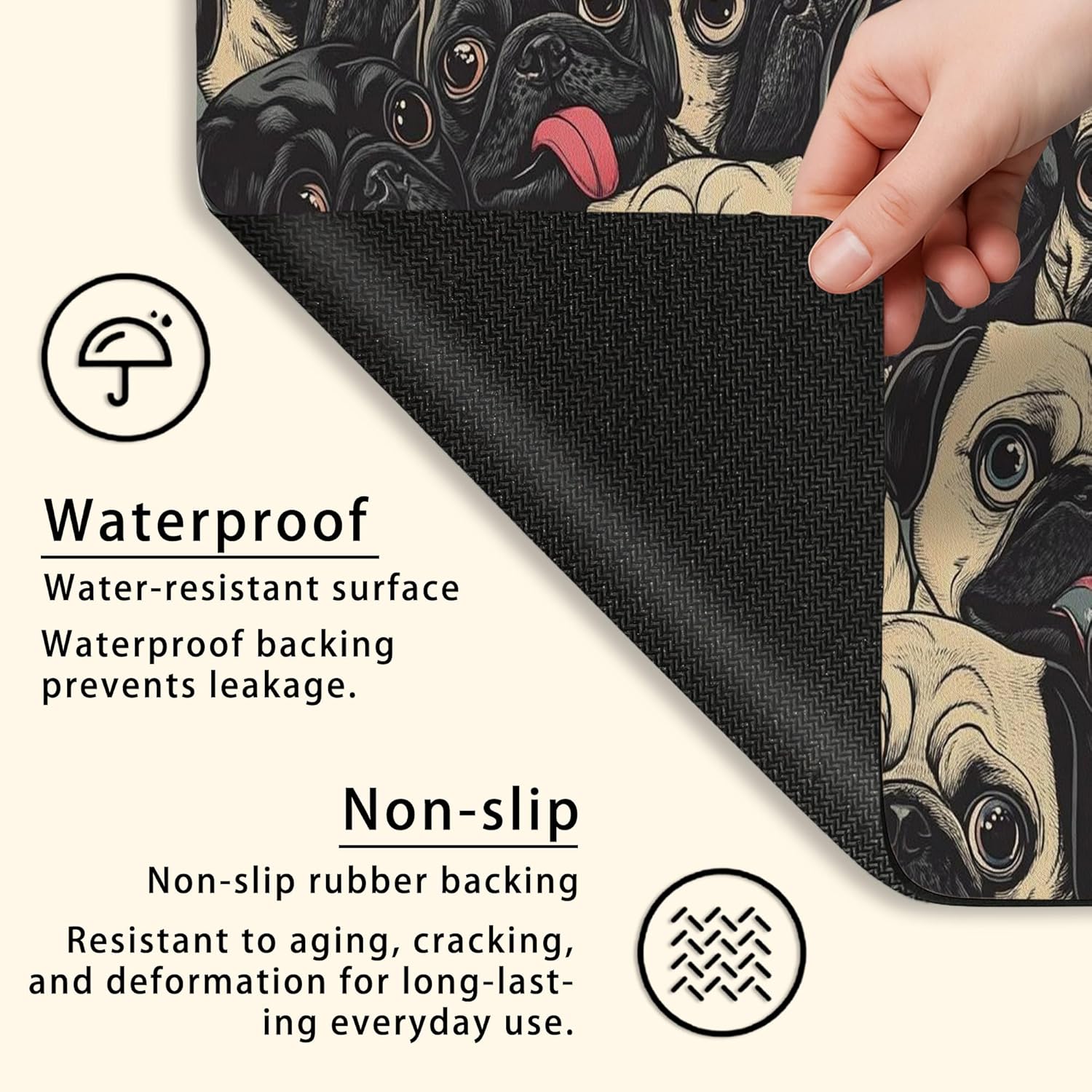 Pug Lover Washer Dryer Top Protector Mat, Retro Pug Faces Laundry Machine Dust Cover, Cute Rubber Anti-slip Waterproof Washer And Dryer Mats for Home 24x24 Inch