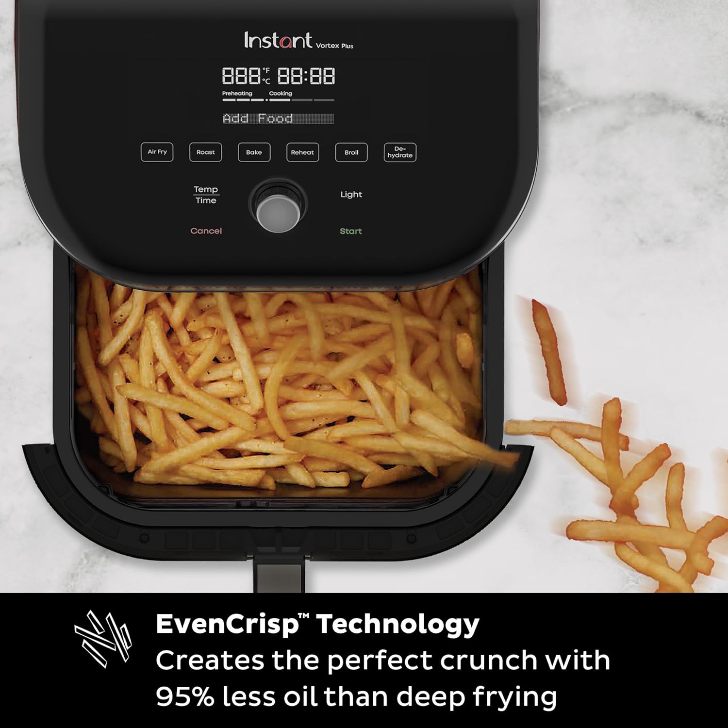 Instant Pot Vortex Plus 6QT Air Fryer with Odor Erase Technology,6-in-1 Functions that Crisps,Roasts, Broils,Dehydrates, Bakes & Reheats, 100+In-App Recipes, from the Makers of Instant Pot,1700W,Black