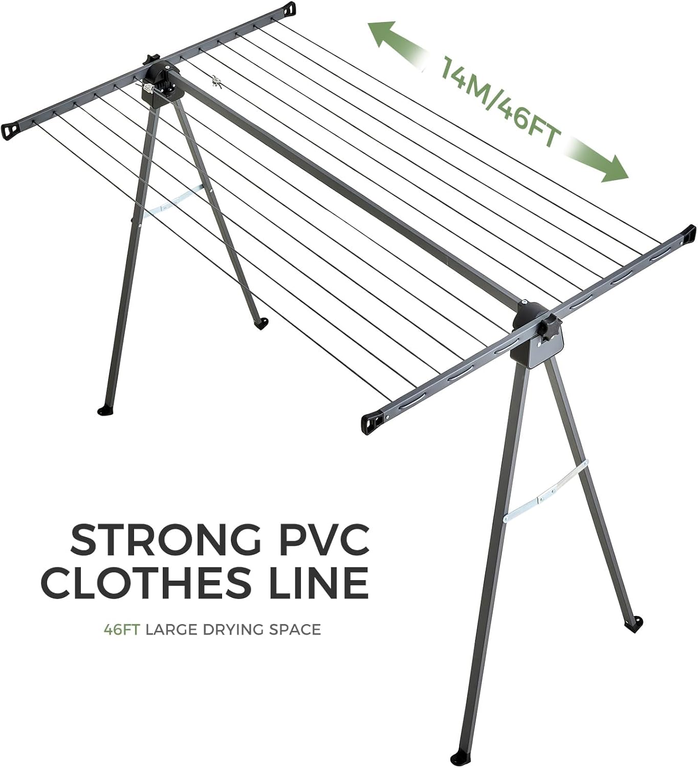 JS HANGER A Shape Clothes Drying Rack Folding Outdoor Clothesline, Heavy Duty Stainless Steel Laundry Drying Rack, Foldable Portable Clothing Dryer 46 Feet