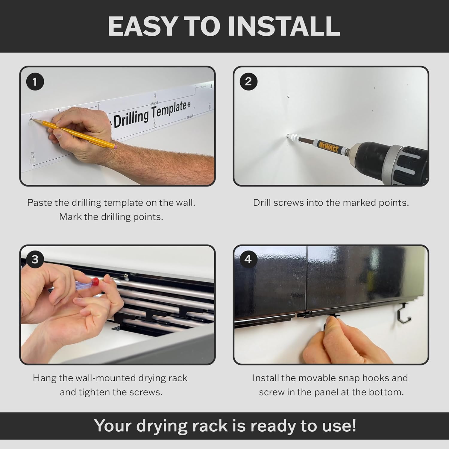 Wall Mounted Laundry Drying Rack, Retractable & Foldable, 31.5