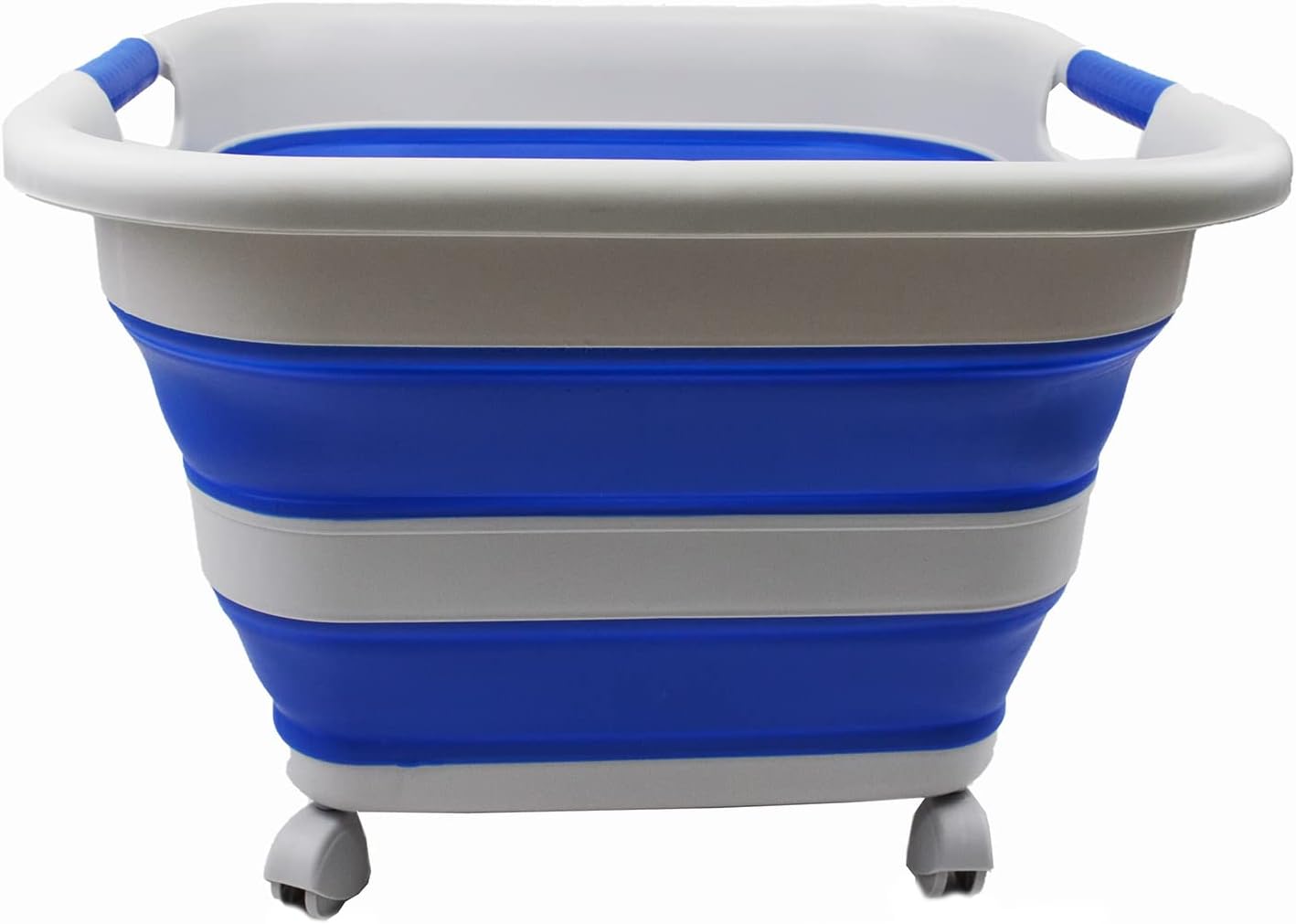 SAMMART 39L (10.3 Gallons) Collapsible Plastic Laundry Basket with Wheels-Foldable Pop Up Storage Container (1, Grey/Purplish Blue)