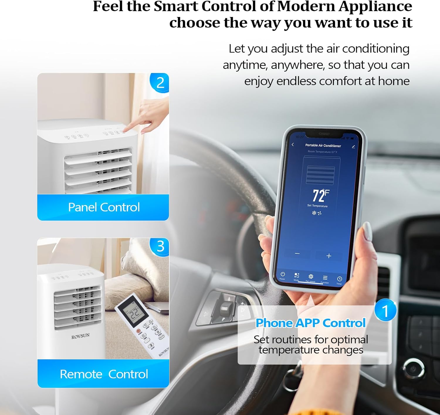 ROVSUN WiFi Enabled Smart 10000 BTU Portable Air Conditioner with Remote & APP Control, 3-in-1 Cooler, Dehumidifier & Fan, Powerful Room Mobile AC Unit with Rolling Wheels & Easy Installation Kit