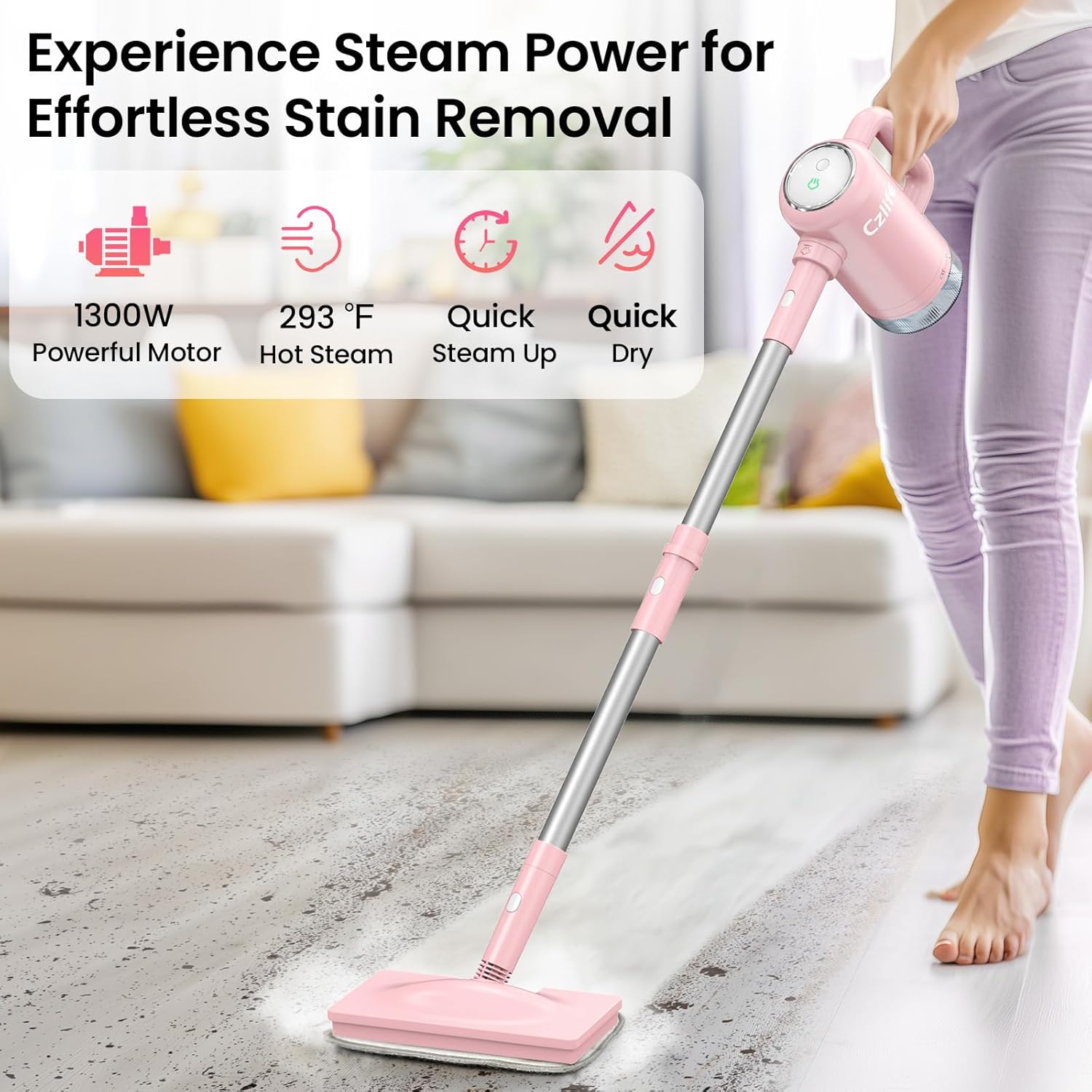 Z7 Steam Mop for Floor Cleaning, 13-in-1 Handheld Steam Cleaner for Home Tile Grout Hardwood Laminate Furniture Couch Clothes Carpet, Multi-Purpose Floor Steamer Machine, Corded (Pink)
