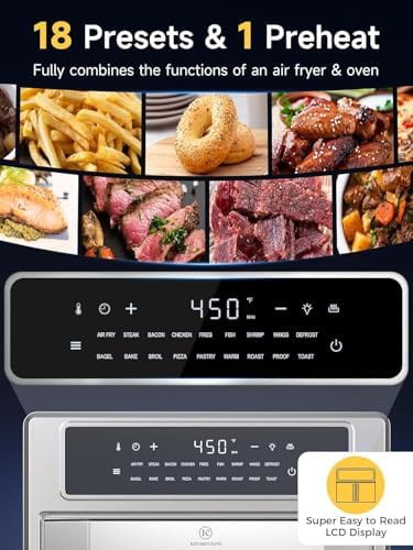 Kitchen Elite Air Fryer Toaster Oven Combo, 26.4 Qt Convection Oven Countertop, 18-in-1, Stainless Steel Large Airfryer, 4 Zone with Accessories, Digital Full Touch Screen, Easy to Clean