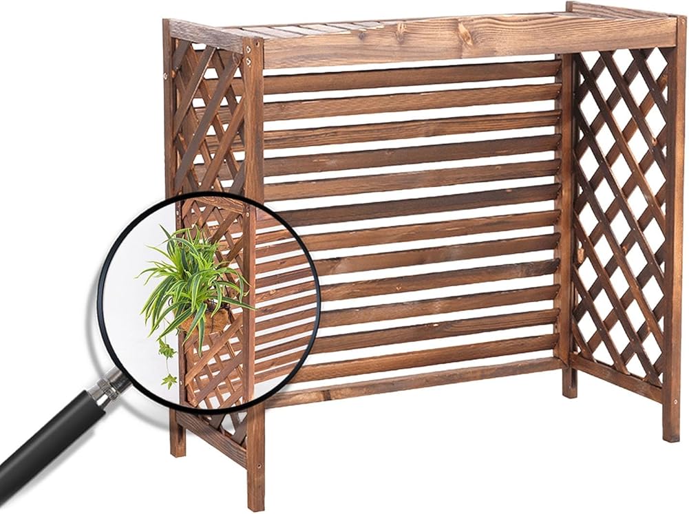 Portable Air Conditioner Cover for Outside Unit Weather Resistant Solid WoProtective Grilles Privacy Fence Screens Flower Rack Shutters Outdoor Plant Display Rack Storage Shelf (S