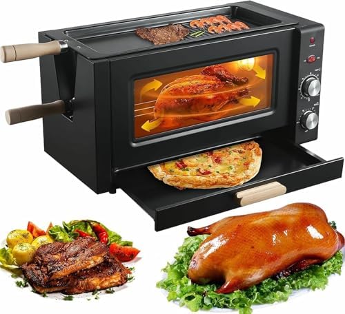Rotating Electric Grill and Pizza Oven,3000W Smoke Barbecue with 2-Layer Automatic Rotation for Perfect Meat Cooking and Baking