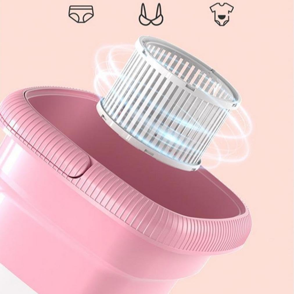 2025 New Portable Mini Washing Machine, Mini Portable Washer, Foldable Ultrasonic Turbine Washer with Spin Dryer, Compact, Quiet for Camping, RV, Travel, Vacation (Pink)
