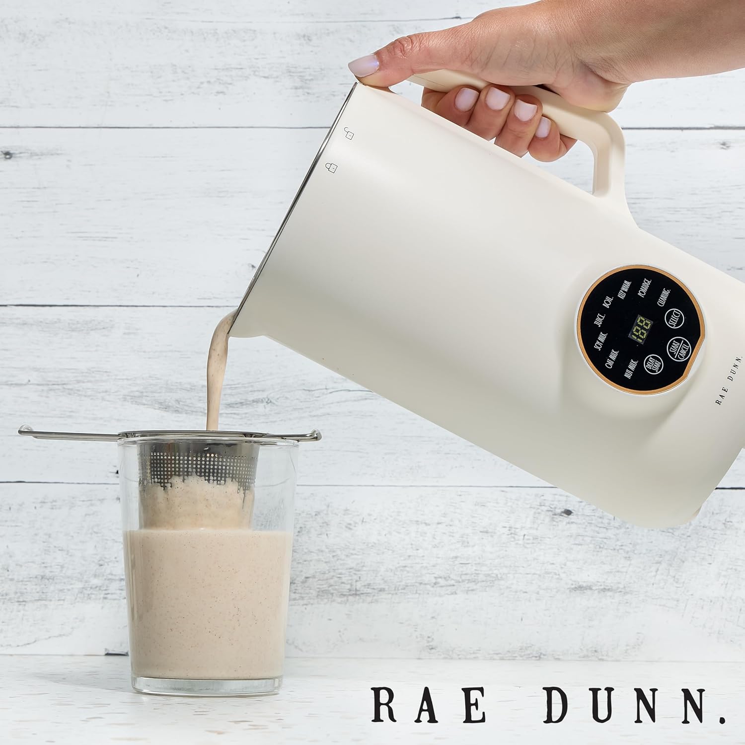 Rae Dunn 8-in-1 Nut & Plant Milk Maker – Almond, Oat, Soy & More – 800ml Cold / 700ml Hot – Automatic, Delay Start, Self-Clean – Includes Stirrer, Measuring Cup & Brush, Cream