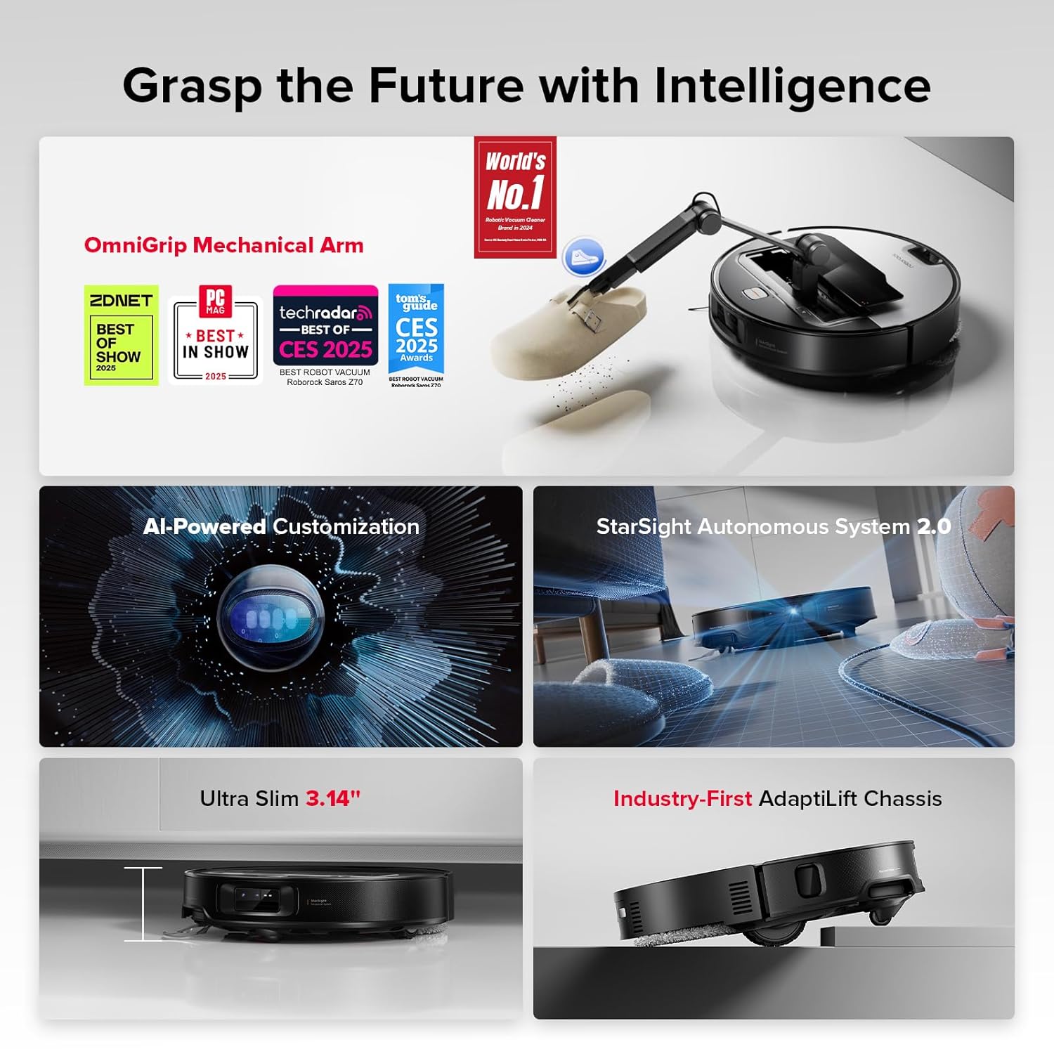 roborock Saros Z70 Robot Vacuum Cleaner and 480ml Floor Cleaning Solution Bundle