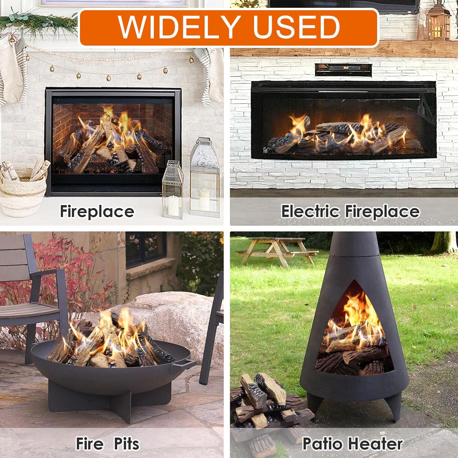 Skypatio 10-Piece Gas Fireplace Logs Set, Heat Resistant Realistic Ceramic Wood Logs for Indoor or Outdoor Fireplace, Fire Pit Decor, Lightweight & Portable