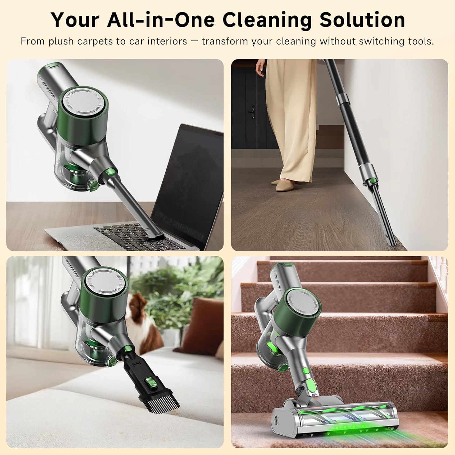 Cordless Stick Vacuum Cleaner - Lightweight Handheld Vacuum with Self Standing, Removable Battery with 45min Running Time, Anti-tangle Wireless Vacuum for Home Pet Hair/Hardwood Floor/Carpet GB