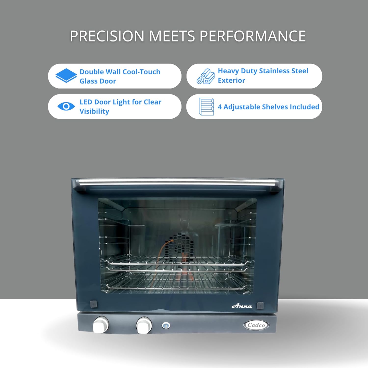 Cadco OV-023 Compact Half Size Convection Oven with Manual Controls, 208-240-Volt/2700-Watt, Stainless/Black, For Commercial Use, 120 lbs.