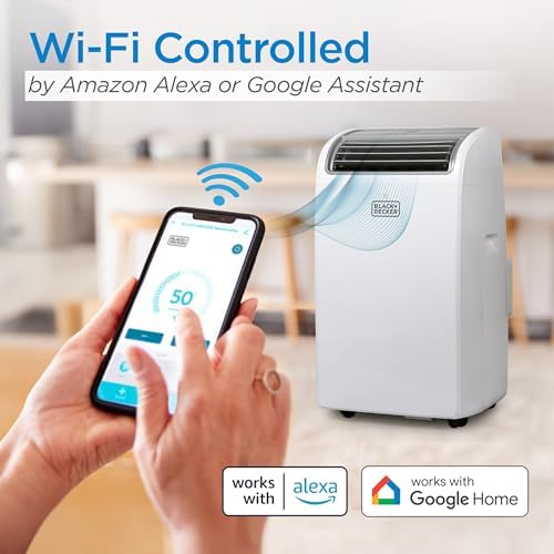 BLACK+DECKER Smart Portable Air Conditioner, 14,000 BTU (10,200 BTU SACC) for Rooms up to 700 Sq. Ft., Smart Portable AC with Follow Me Remote and Window Kit, BPACT14WT, White