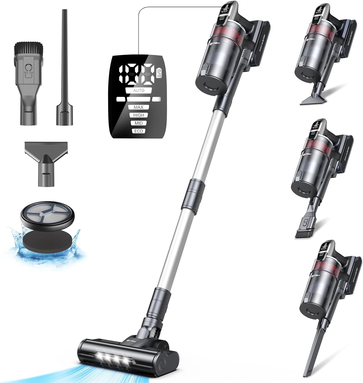 Cordless Vacuum Cleaner, 700W 65Kpa Vacuum Cleaners for Home, Stick Vacuum with 60 Mins Runtime, Anti-Tangle, Auto Mode, LED Display,8-in-1 Rechargeable Vacuum for Carpet Hard Floor Pet Hair