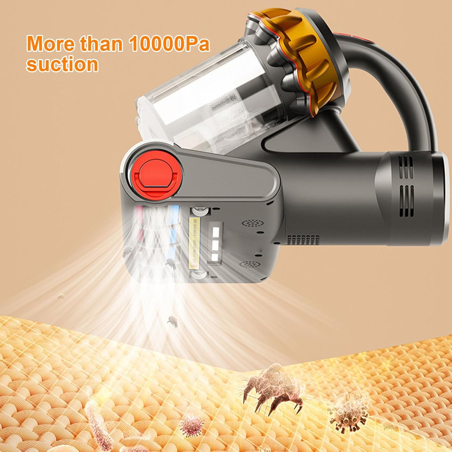 Asixxsix Bed Vacuum Cleaner, 400W 10KPa Strong Suction Cordless Mattress Vacuum Cleaner with 600ml Dust Box, 55℃ Hot Wind Drying Handheld Vacuum Cleaner for Bed Sofa Couch Crib (US Plug