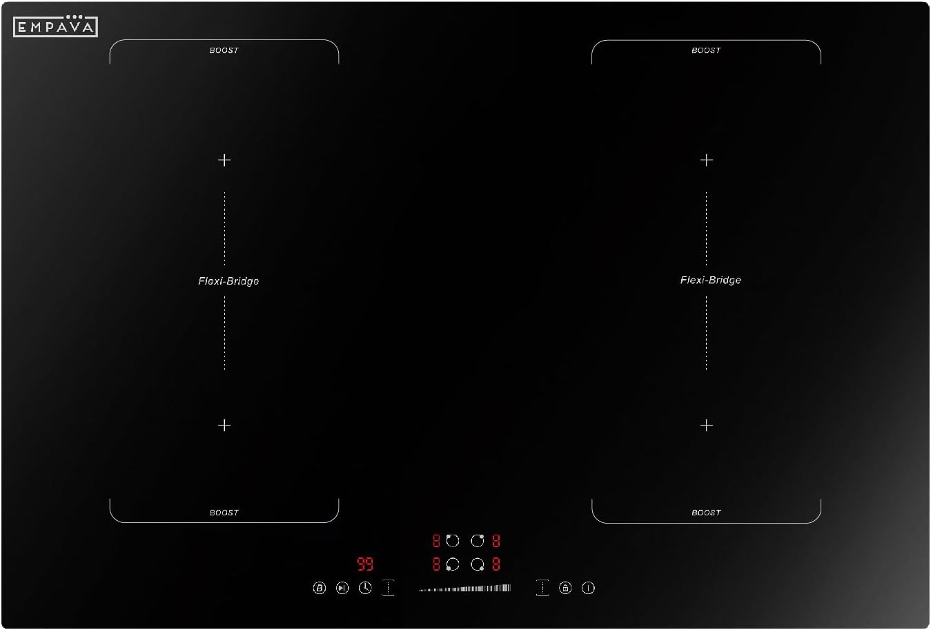 Empava 30 Inch Electric Induction Cooktop 4 Burners, Flat Glass Top Stove with Bridge Function, Timer, Pause, Child Lock, Booster, Slider Level Control, Auto Shutdown, Auto Pan Detection, Black