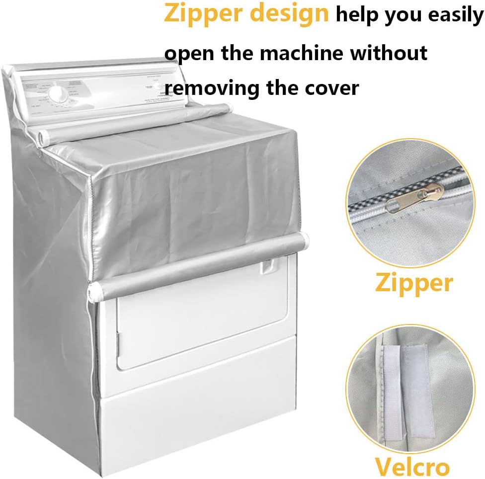 2Pack Washer and Dryer Covers, Portable Washer Cover with Zipper Design Dustproof & Waterproof & Anti-UV Laundry Covers, Washing Machine Cover Fit for Most Top Load Machine(Silver)