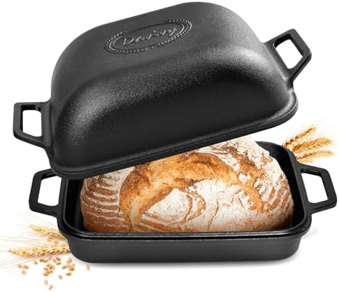 Davivy 9QT Large Cast Iron Bread Loaf Pan with Lid, Pre-Seasoned Dutch Oven for Sourdough Bread Baking, Non-stick Cast Iron Sourdough Baking Pan with Lid
