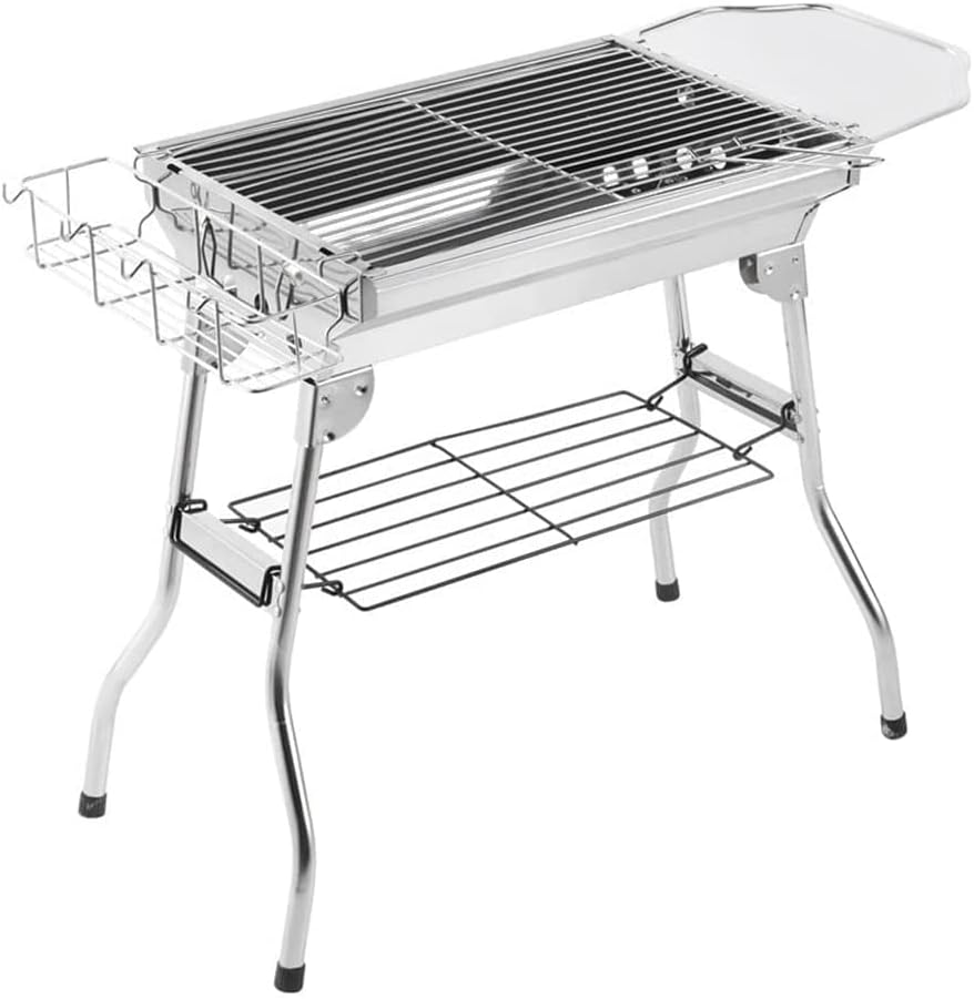 Charcoal Barbecues, Stainless Steel Barbecue Grill Portable Folding Charcoal Barbecue Grill Charcoal Grill for Outdoor Cooking Camping Hiking Picnics (Black 48 * 57 * 35cm)