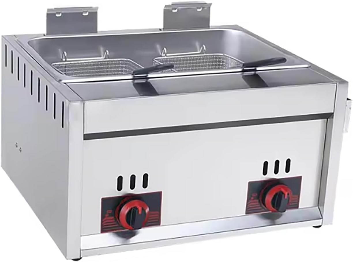 12L Two Tank Outdoor Desktop Gas Fryer, Propane Fryer with Adjustable Temperature Regulator for Commercial Coal Powered Liquefied Petroleum,