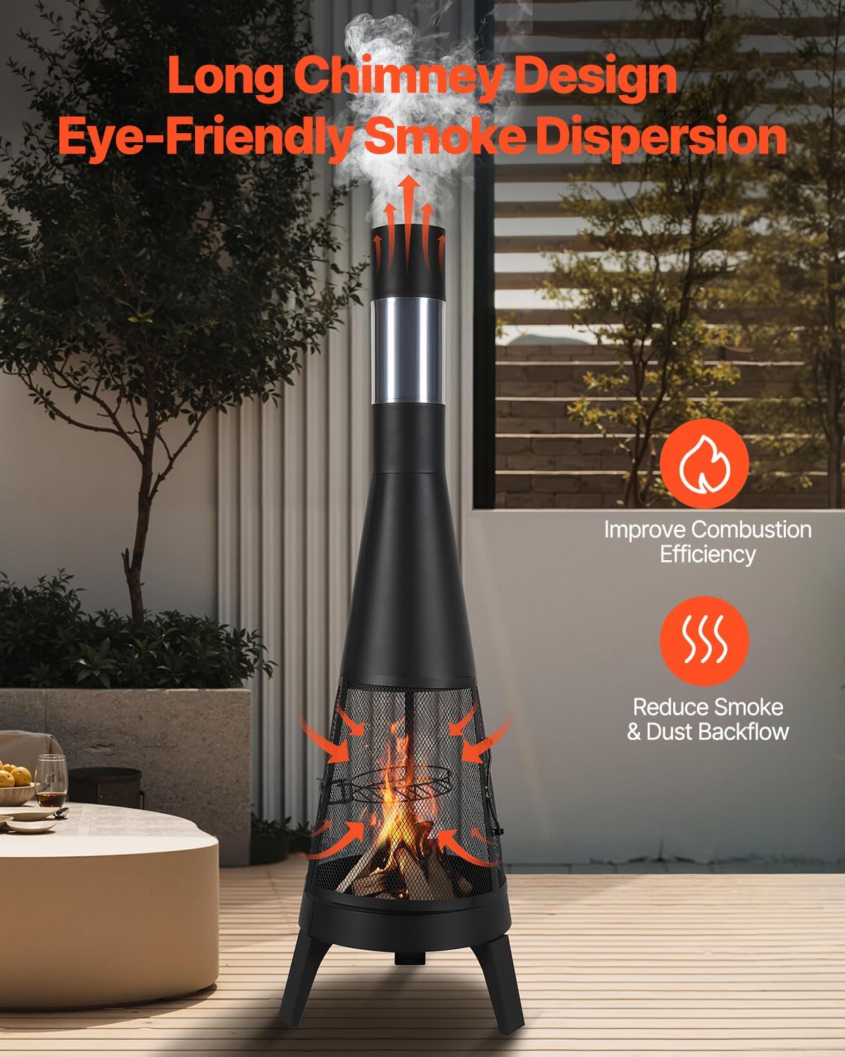 VEVOR Chiminea, 20 Inch Outdoor Wood Burning Firepit, Conical Fireplace for BBQ & Warming, Outside Wooden Fire Pit with Grill Mesh, Chimney Coat & Rustproof Chiminea Lid, for Patio, Garden, Backyard