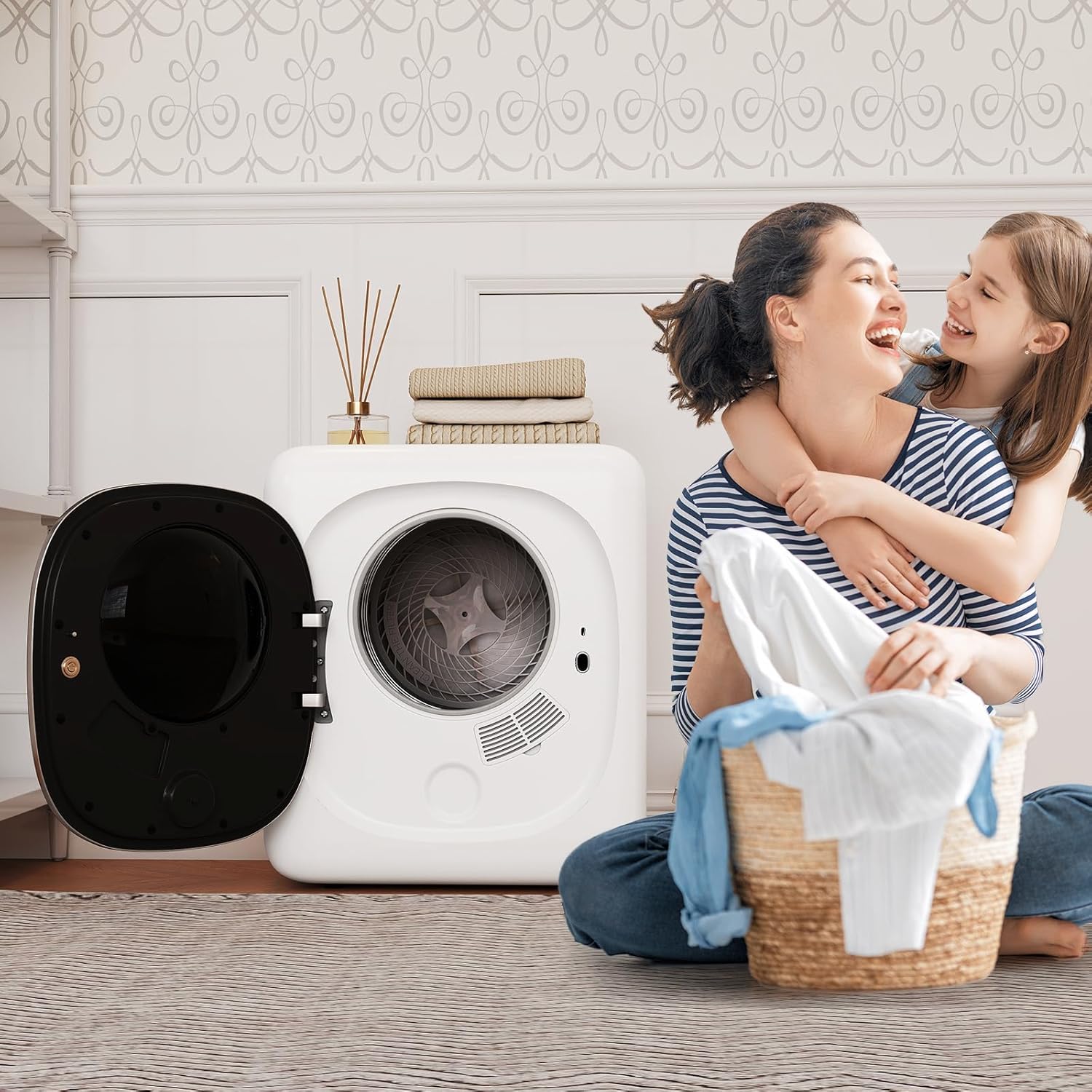 COSTWAY Portable Clothes Dryer, 1.5 cu.ft Compact Drying Machine with Stainless Steel Tub & LED Touch Panel, 800W Electric Laundry Dryer with Intelligent Programs for Apartment, Home, Dorm & RV, White