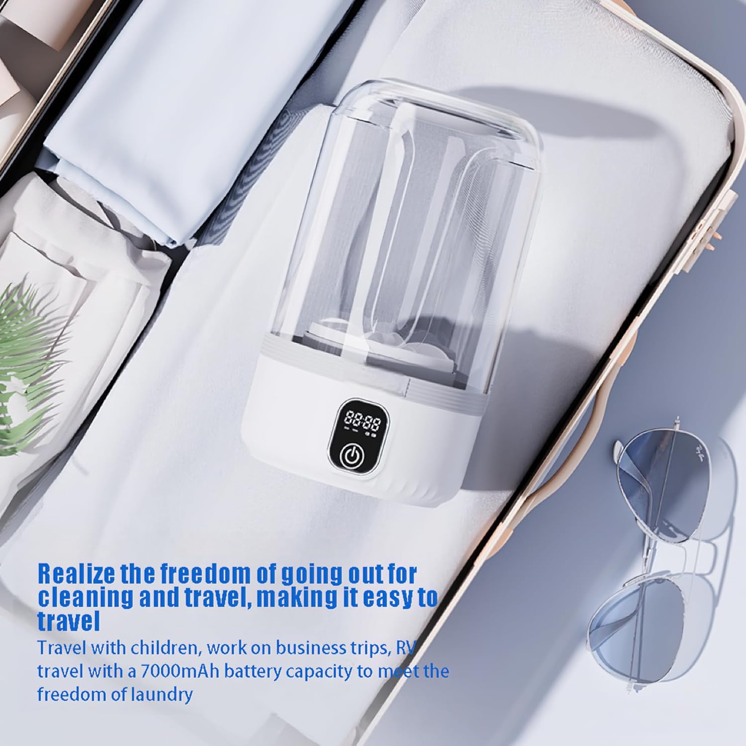 Portable Mini Washing Machine, Smart Digital Display, 7000mAh Battery Powered, Compact Travel Washer for Underwear, Socks (Flagship Edition)