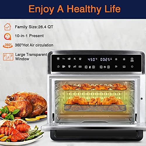 Artestia 26.4-QT Large Toaster Oven 10 IN 1 Air Fryer Digital Convection Countertop Ovens with Dehydrate and Reheat, Multifunction Toaster Oven Air Fryer Combo, 7 Accessories, 1800W