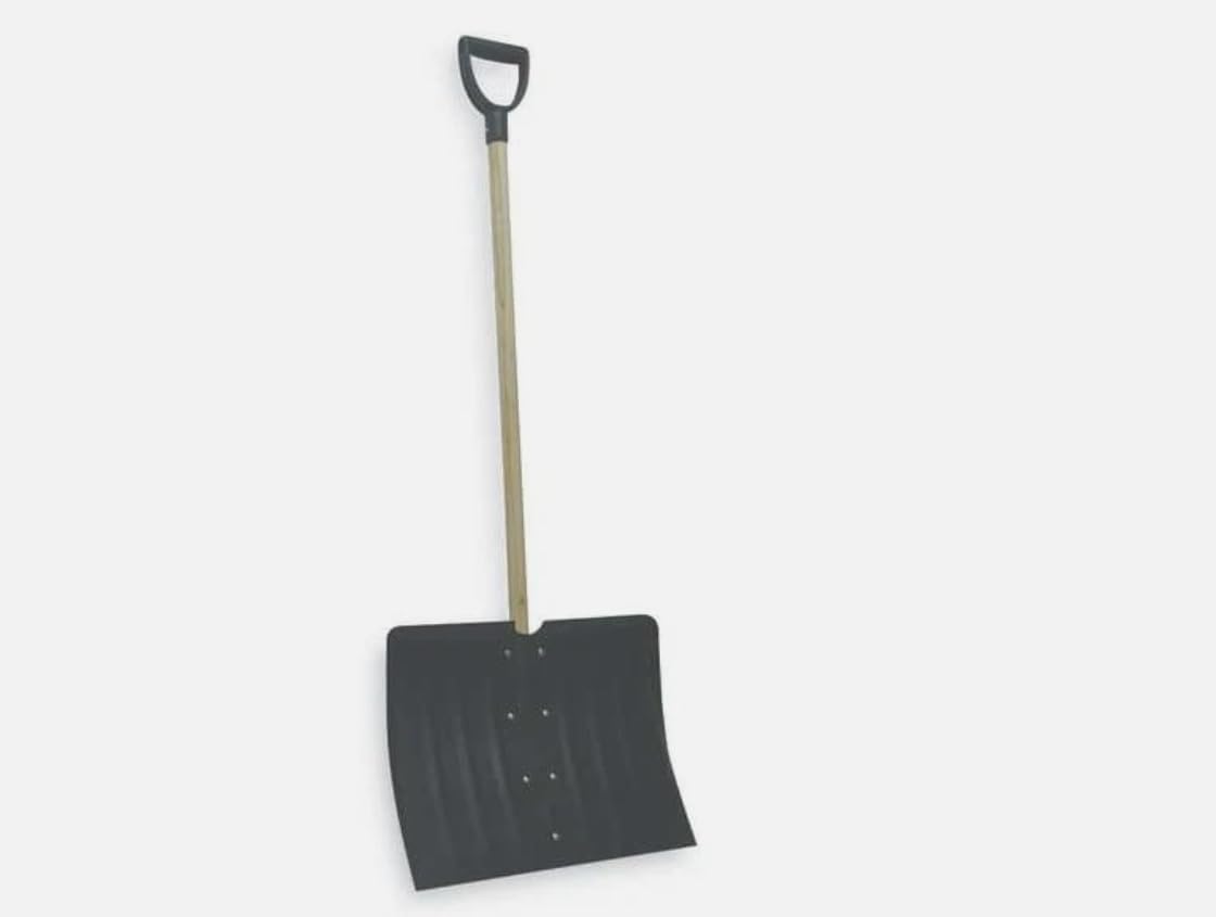 Snow Shovel, 37 in Wood D-Grip Handle, Steel Blade Material, 18 in Blade Width,