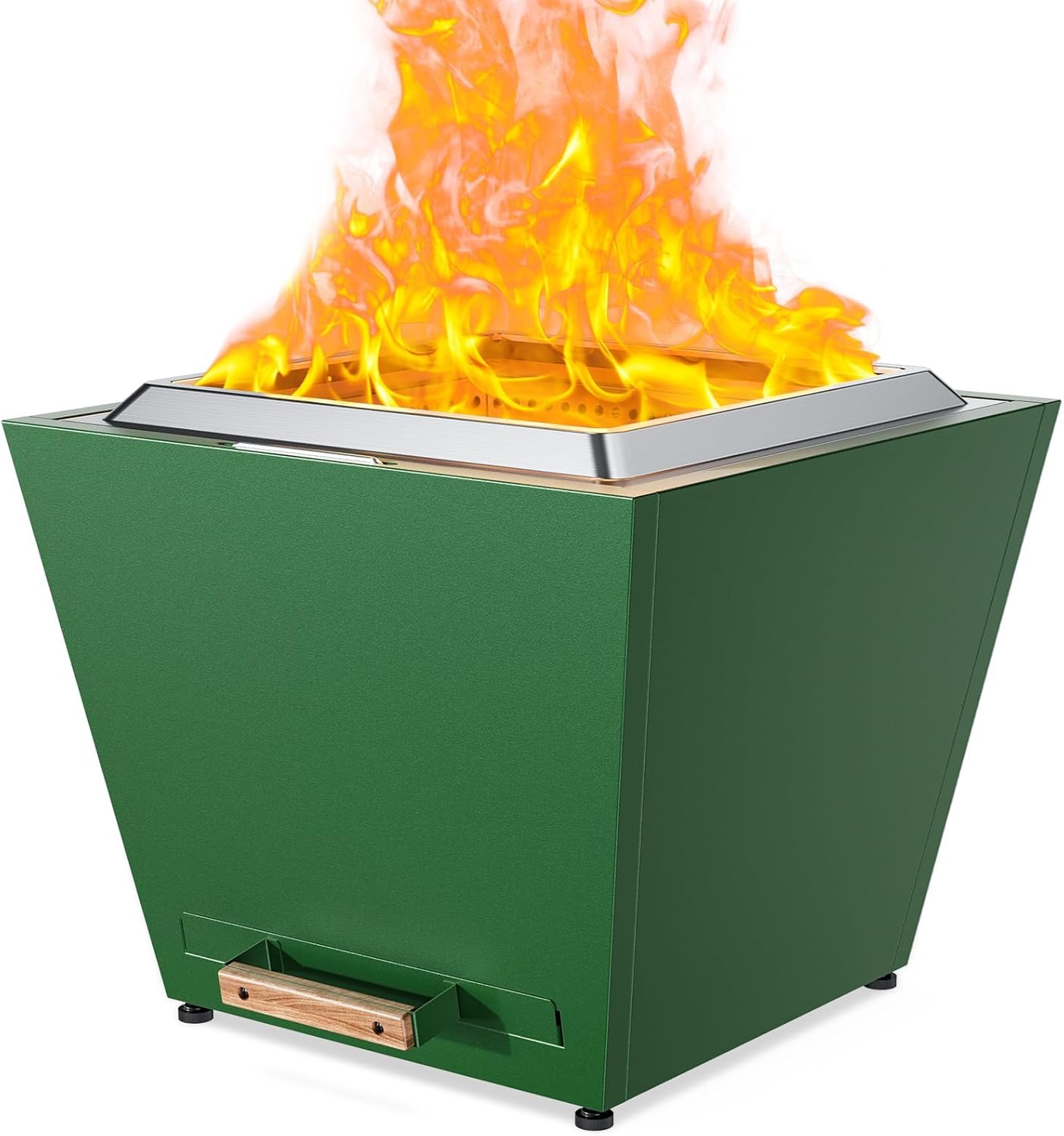 Cyberpit One Pro 25 Inches Smokeless Fire Pit with Pull-Out Ash Pan, Portable Stainless Steel Outdoor Firepit for Backyard, Patio & Camping – Green (1 Door) (1 Doors)