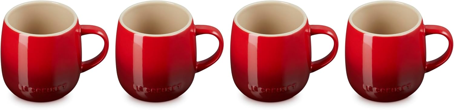 Le Creuset Stoneware Set of 4 Heritage Mugs, 13 oz. each, Cerise