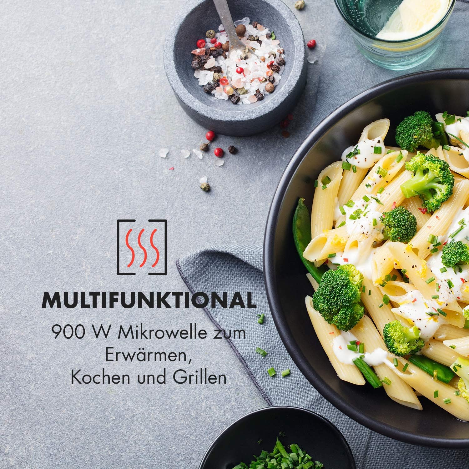 Klarstein Victoria 25 Built-in Microwave, Retro Design, 25L, 900W Microwave/1000W Grill Power, 2 Functions, Stainless Steel, Mounting Frame, Black