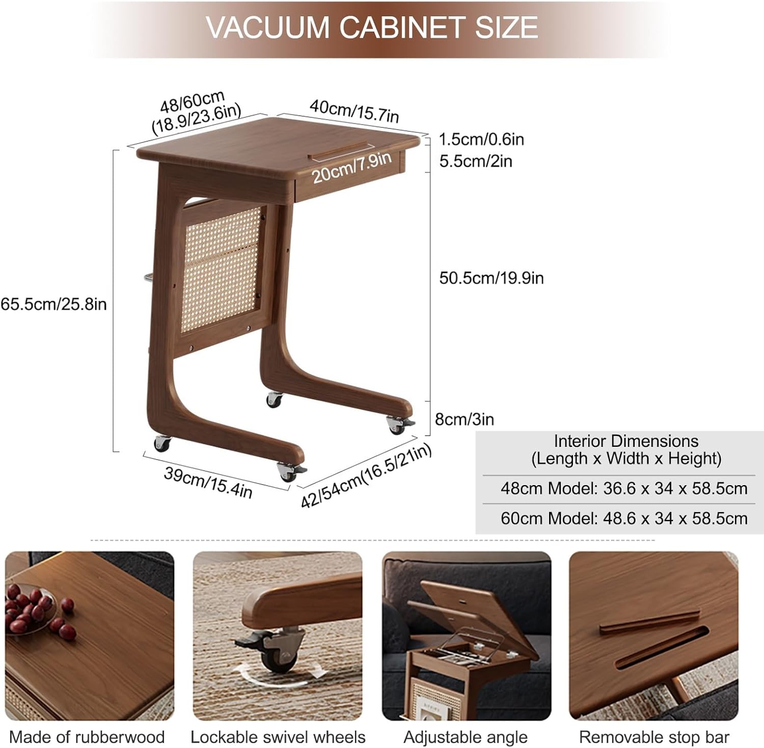 Mobile Robot Vacuum Storage Cabinet Side Table Resin Rattan Storage Cabinet C-Shaped End Tables, for Living Room Dining Room Kitchen Home Office(Yellow,48cm/18.9in)