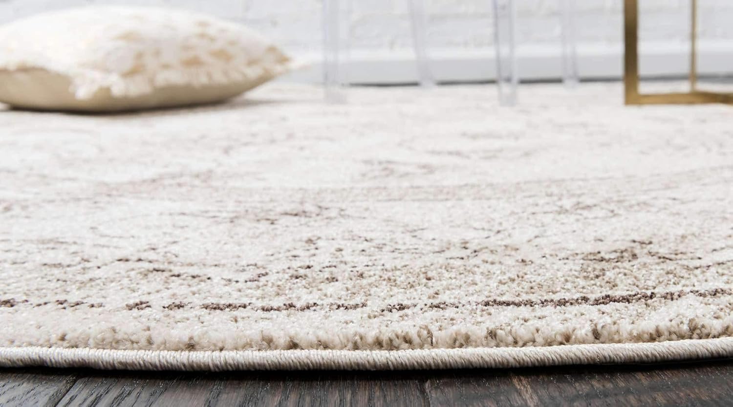 Unique Loom La Jolla Collection Botanical, Contemporary, Traditional, Rustic, Border Area Rug (12' 2 x 12' 2 Round, Ivory/Brown)