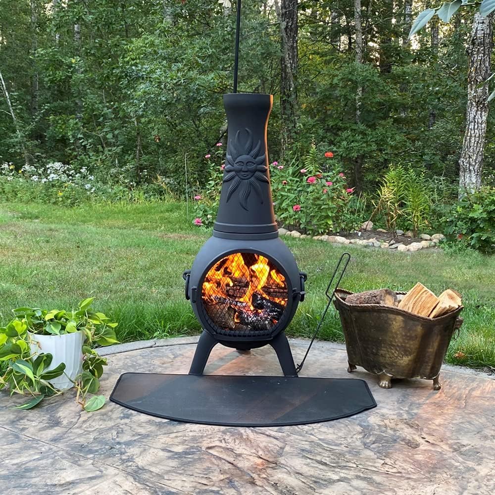 Sun Fire Outdoor Chiminea Fireplace by The Blue Rooster - Cast Aluminum Deck or Patio Firepit 44