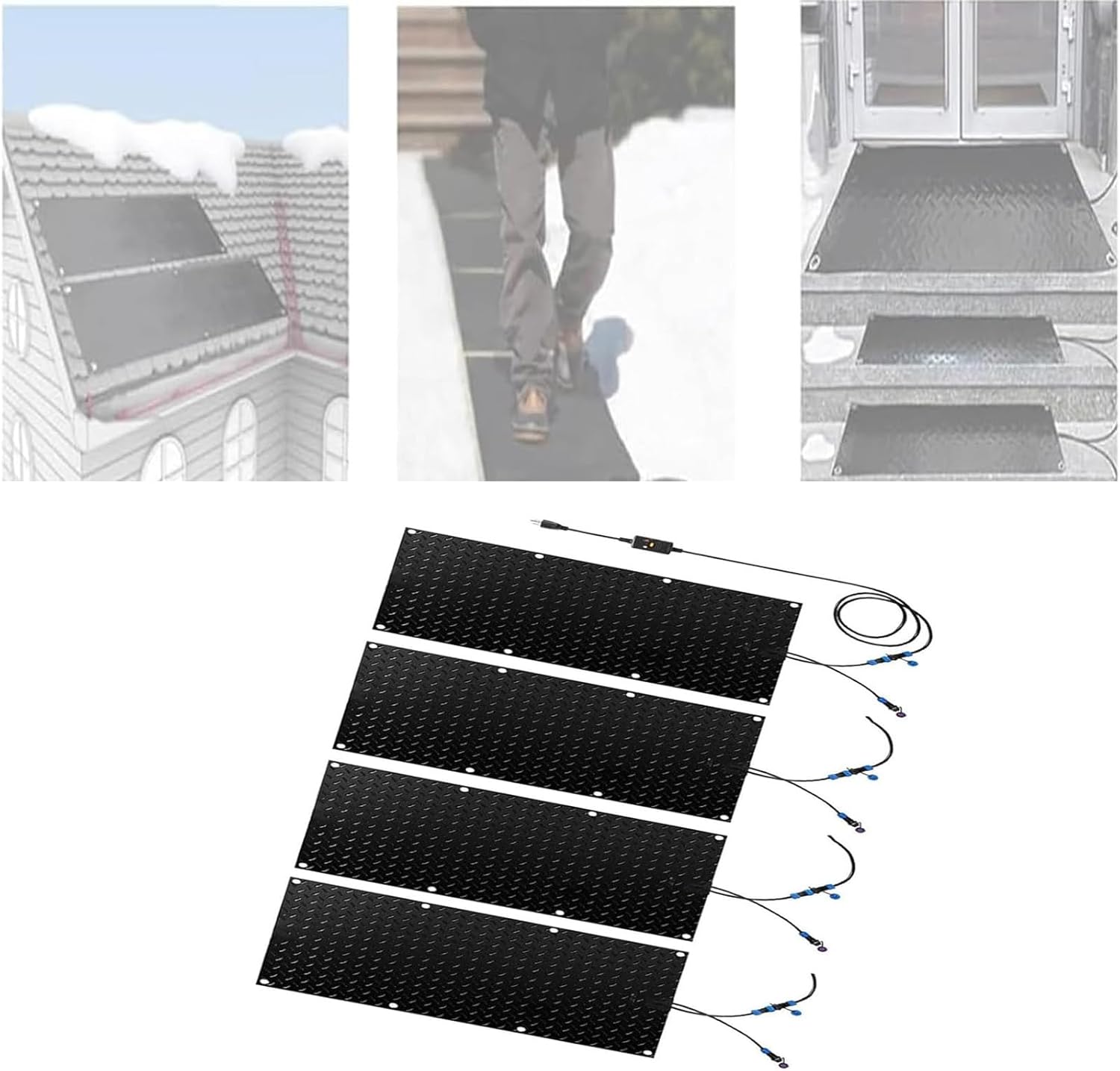 Snow Melting Mats 1/2/3/4/5 Pieces Stair Heated Outdoor Mats - With Power Cord, Non-Slip Snow and Ice Melting Mats, Melts at 2 Inches/Hour - Great for Winter Steps, Doorways, Walkways(4 Pcs,30x120cm/1
