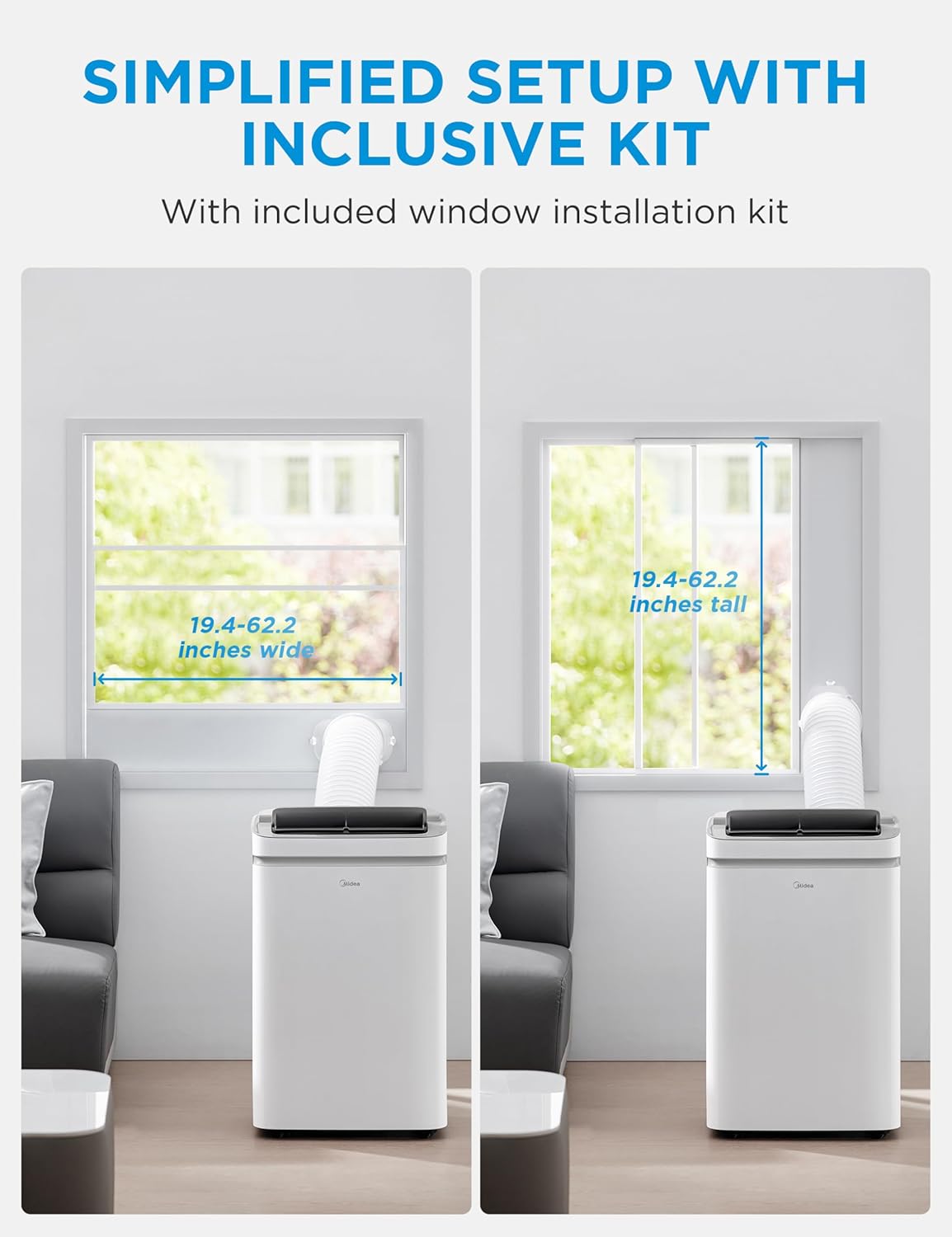 Midea 14,000 BTU ASHRAE (10,000 BTU SACC) Portable Air Conditioner, Cools up to 450 Sq.Ft., with Dehumidifier&Fan mode&Heat, Control with Remote, Amazon Alexa&Google Assistant, Easy-to-use and Install