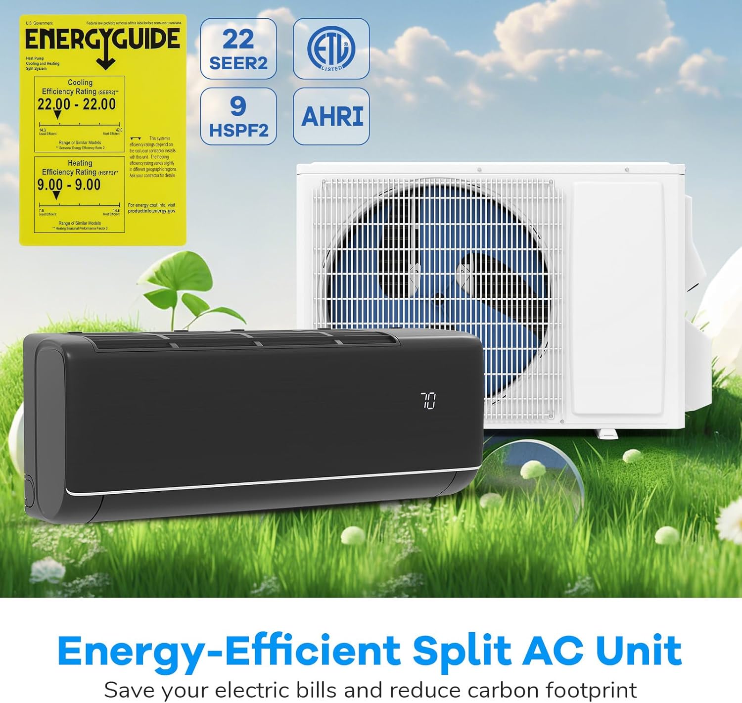 ARLIME 12000 BTU Mini Split Air Conditioner & Heater, WiFi Enabled 22 SEER2 115V Ductless Inverter AC Unit w/Complete Installation Kit, Works with Alexa, Cools Up to 750 Sq.Ft (Dark Grey,12000BTU)