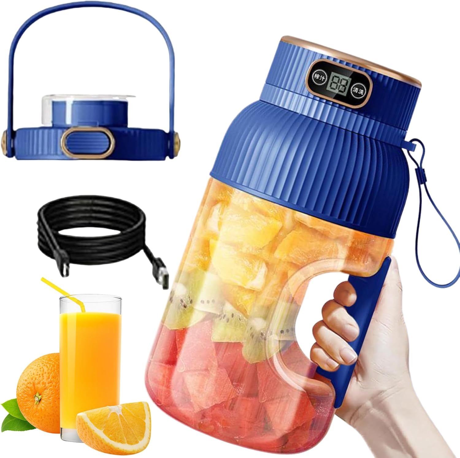 Portable Blender Large Capacity Portable Juicer Blender 10 Blades Electric Personal Blenders with Anti-slip Handle Juicer Cup with Digital Display Blender Personal Size Blenders