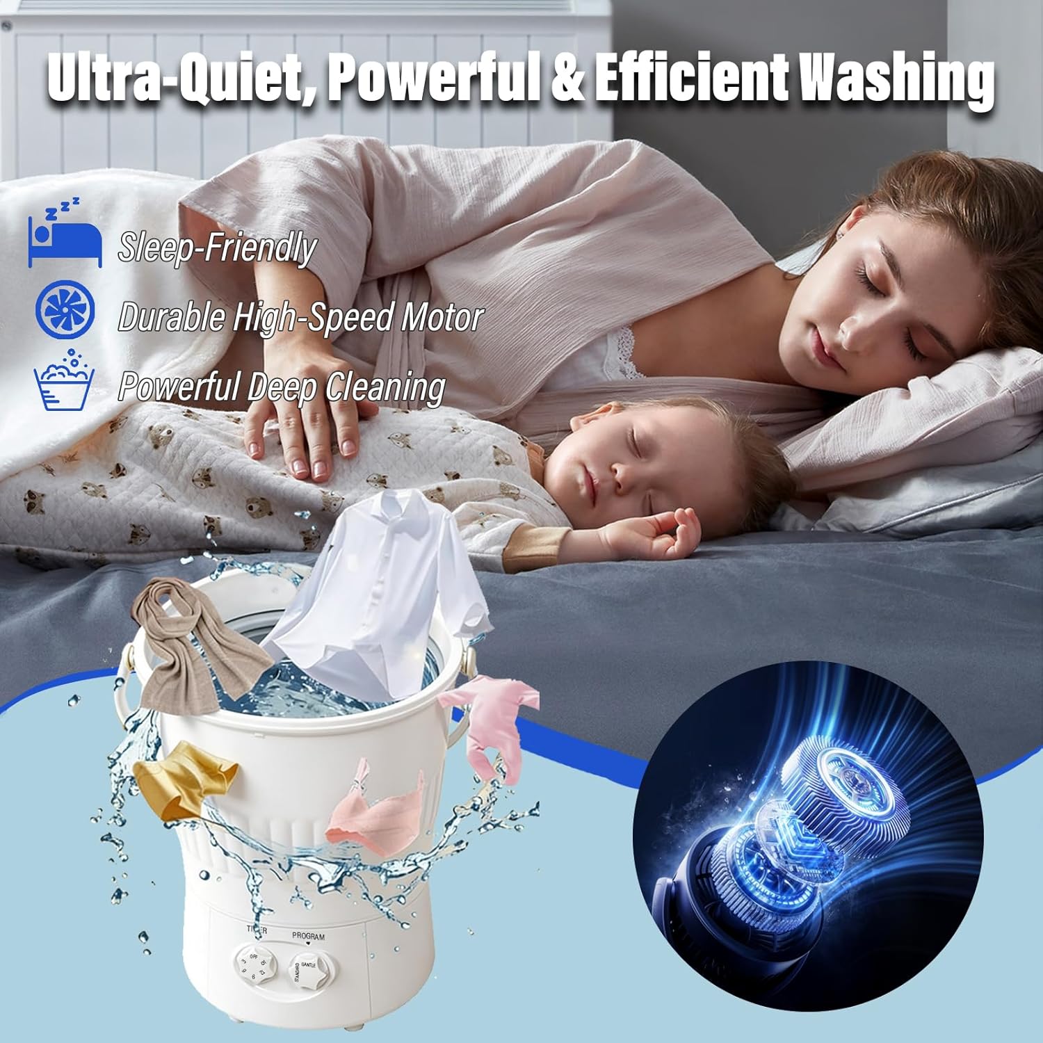 Portable Washing Machine, 10L Capacity Mini Portable Washer Machine with 2 Cleaning Modes & Timer Control, Compact Washing Machine, Portable Washer for Apartments, Dorms, RVs, Home (White)