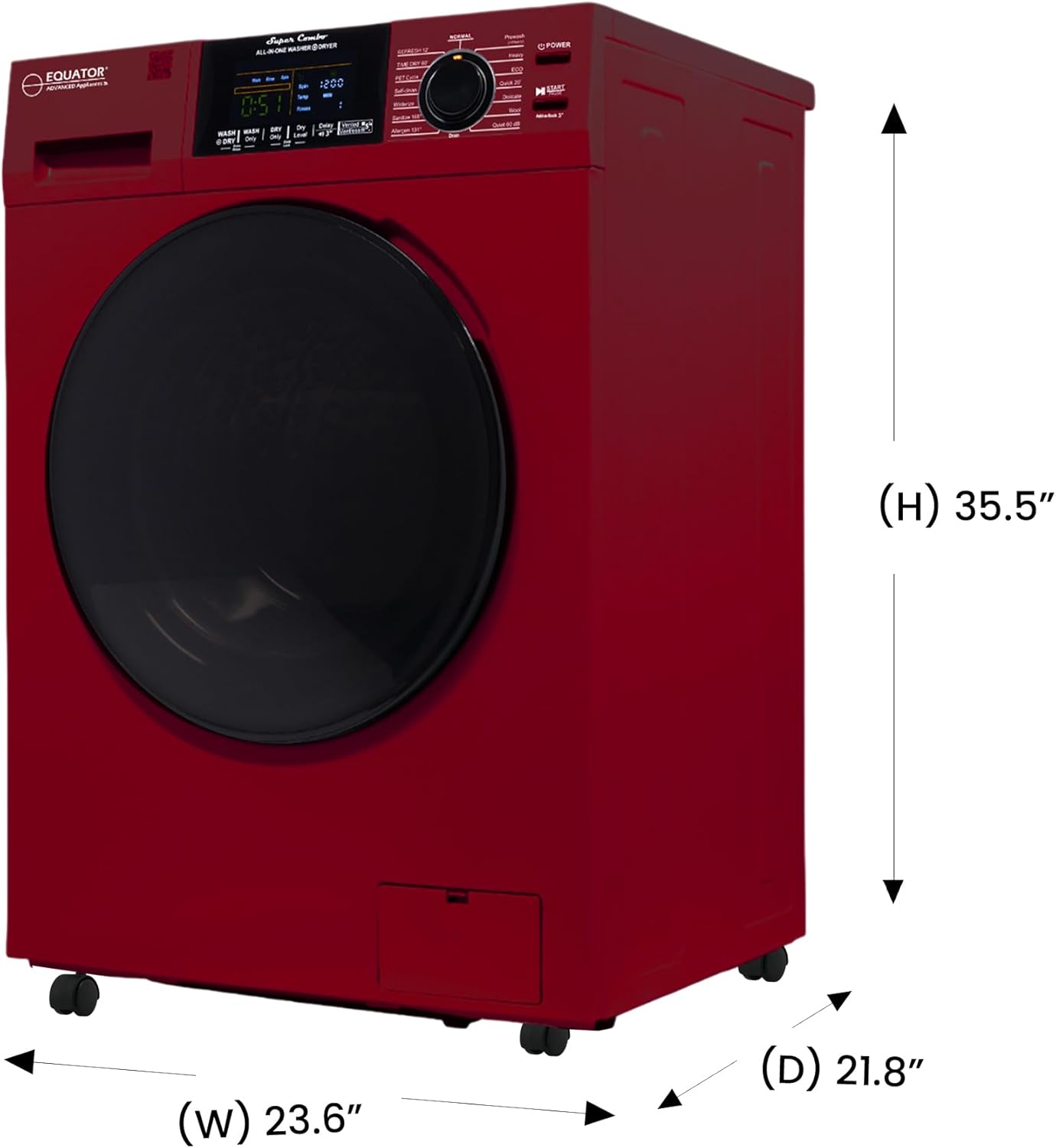 Equator All-in-One Washer Dryer VENTLESS/VENTED PET cycle 1.62cf/15lbs+Portability Kit in White (MERLOT)