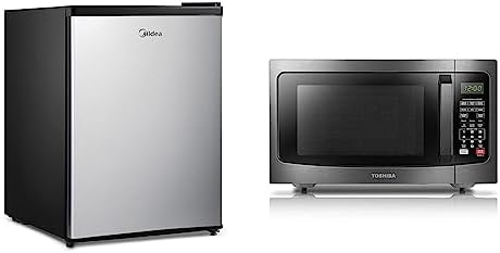 Midea WHS-87LSS1 Refrigerator, 2.4 Cubic Feet, Stainless Steel & TOSHIBA EM131A5C-BS Countertop Microwave Ovens 1.2 Cu Ft, 12.4