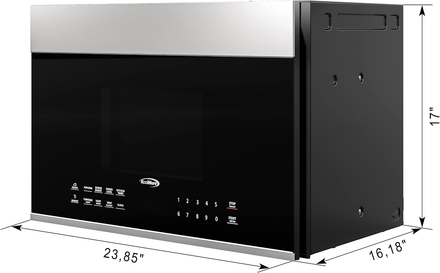 KoolMore 1.3 cu. ft. 24 inch Over The Range Stainless Steel Microwave (KM-MOT-OP1SS), 300 CFM Vent Hood Function, 1000W