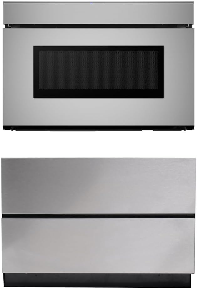 SHARP Smart Microwave Drawer Oven with Easy Wave Open, 24-inch, 1.2 Cubic Feet, 950 Watt, Concealed Glass Touch Control Panel, Compatible with Alexa Certified, Stainless Steel with Pedestal